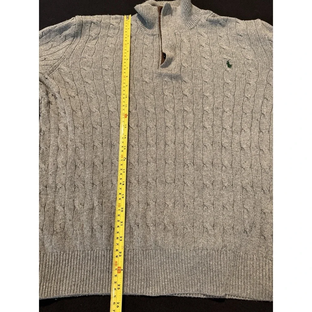 POLO RALPH LAUREN Tussah Silk Cable Knit Sweater 1/4 Button Sage Green Mens XL